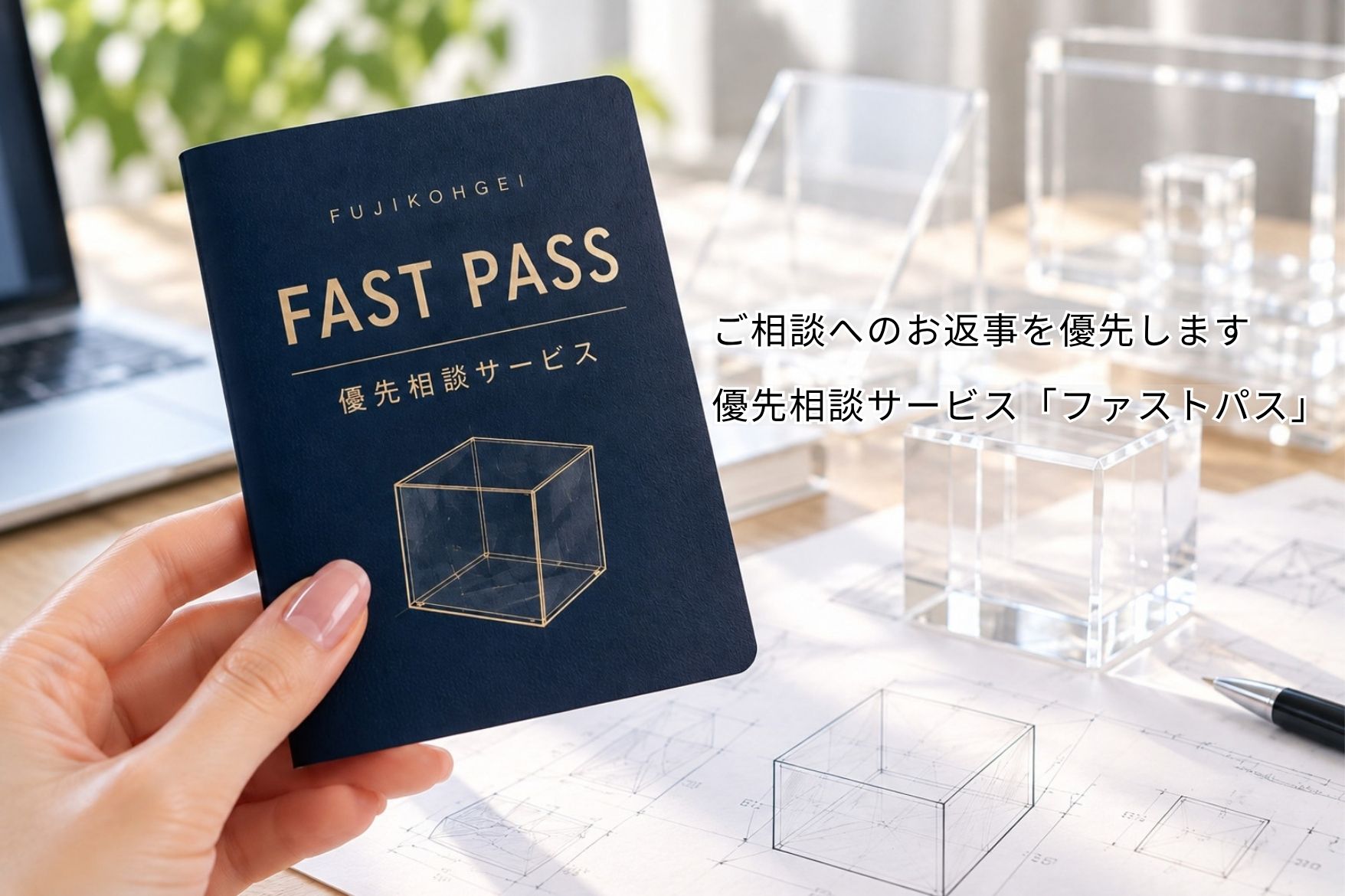 アクリル製品の優先相談サービス「ファストパス」のイメージ